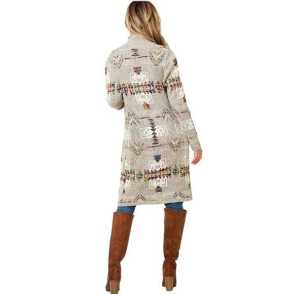 ON BLUE Aztec Long Knit Cardigan Sweater 2x Duster Boho Western Tribal Hippie - Picture 3 of 13